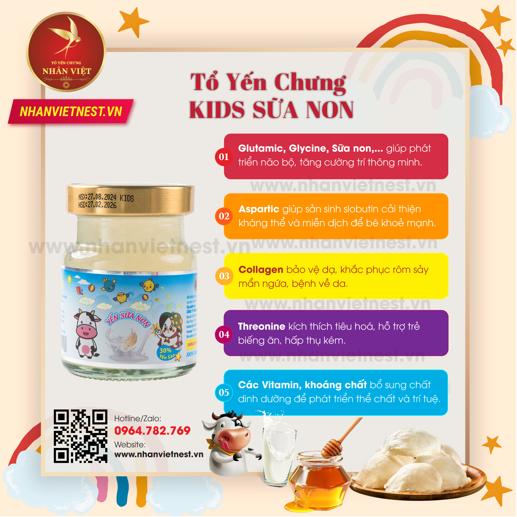 Công dụng Yến Sào Chưng Sữa Non Cho Bé Nhân Việt Kids 30% Yến