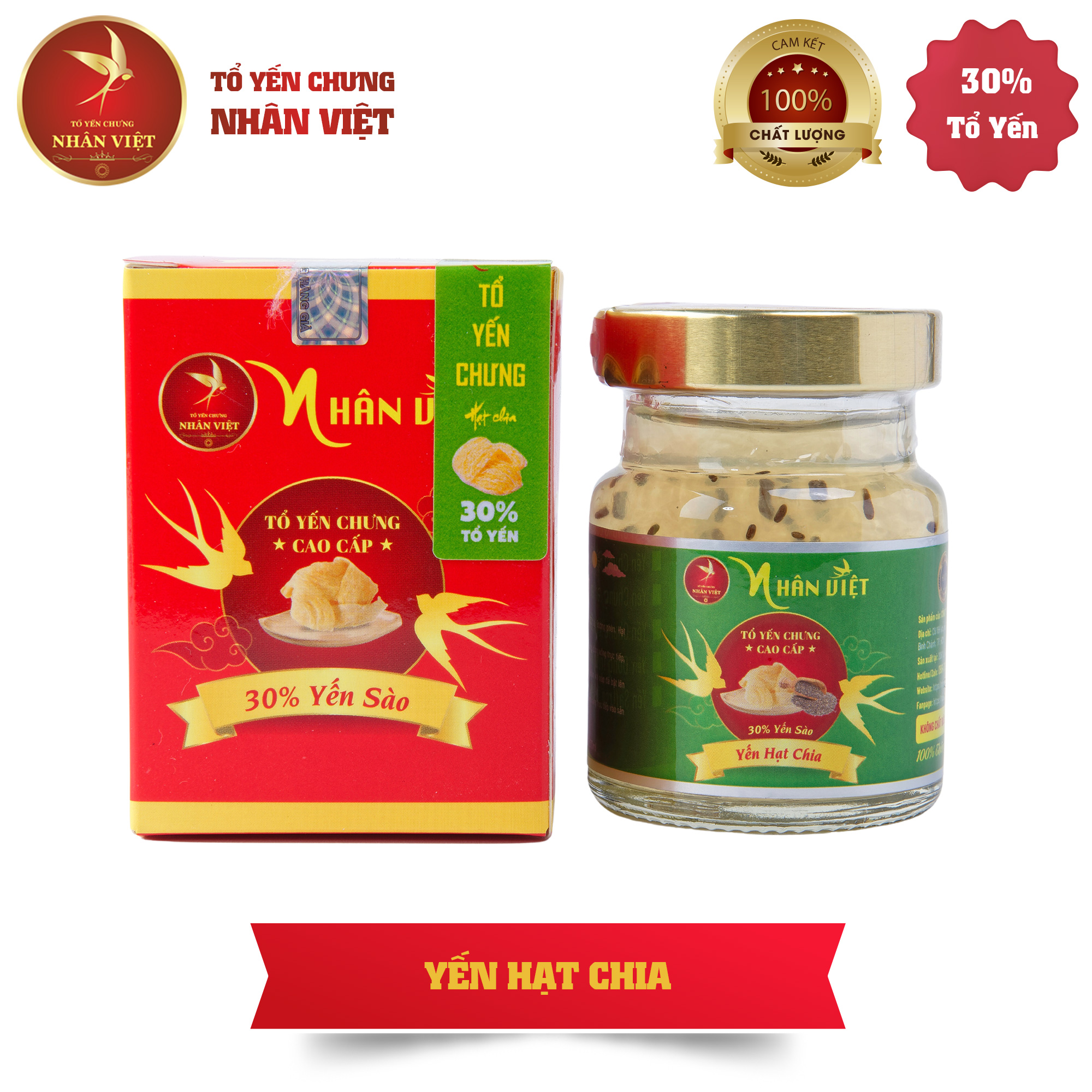 Yến Sào Chưng Hạt Chia Nhân Việt 30% Yến Nguyên Chất Hũ 70ml