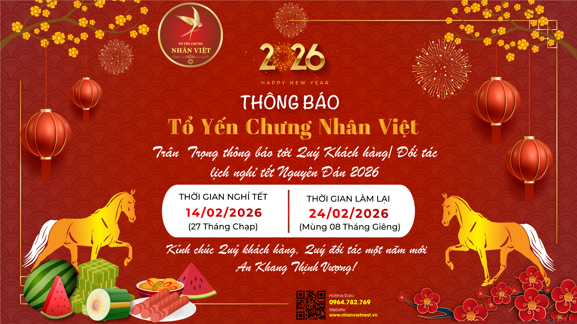THÔNG BÁO NGHỈ TẾT ÂM LỊCH 2026 -  [TỔ YẾN CHƯNG NHÂN VIỆT]