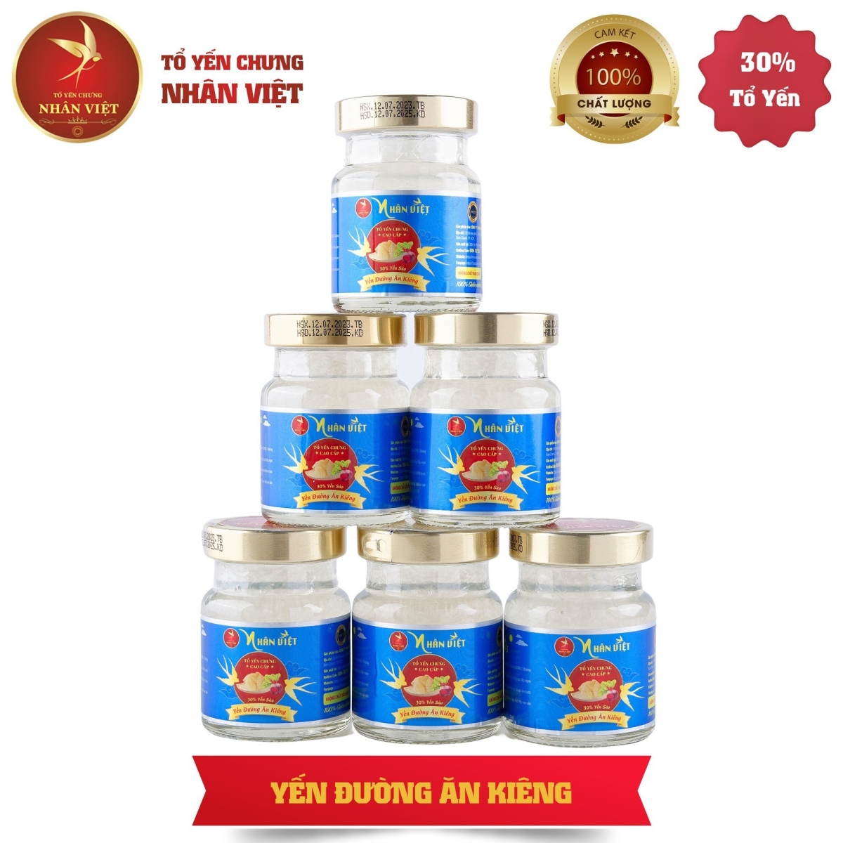 Giỏ mini  6 Hũ Yến Sào Chưng Đường Kiêng Nhân Việt 30% Yến Hũ 70ml