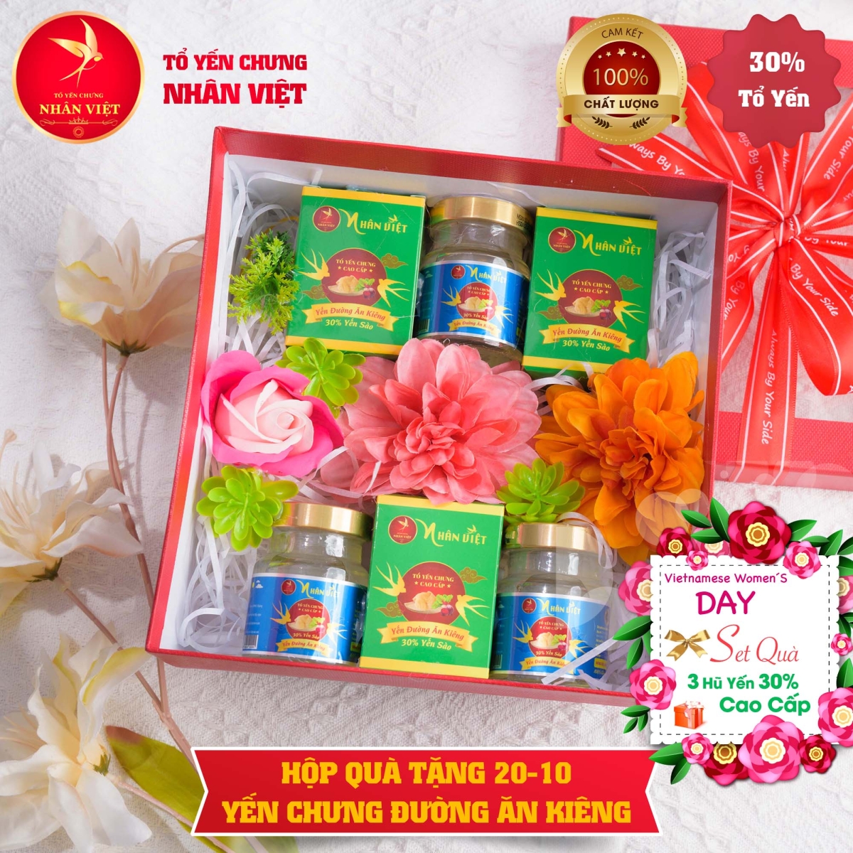 Hộp quà tặng NGÀY PHỤ NỮ VIỆT NAM 20/10 yến chưng đường phèn / đường ăn kiêng