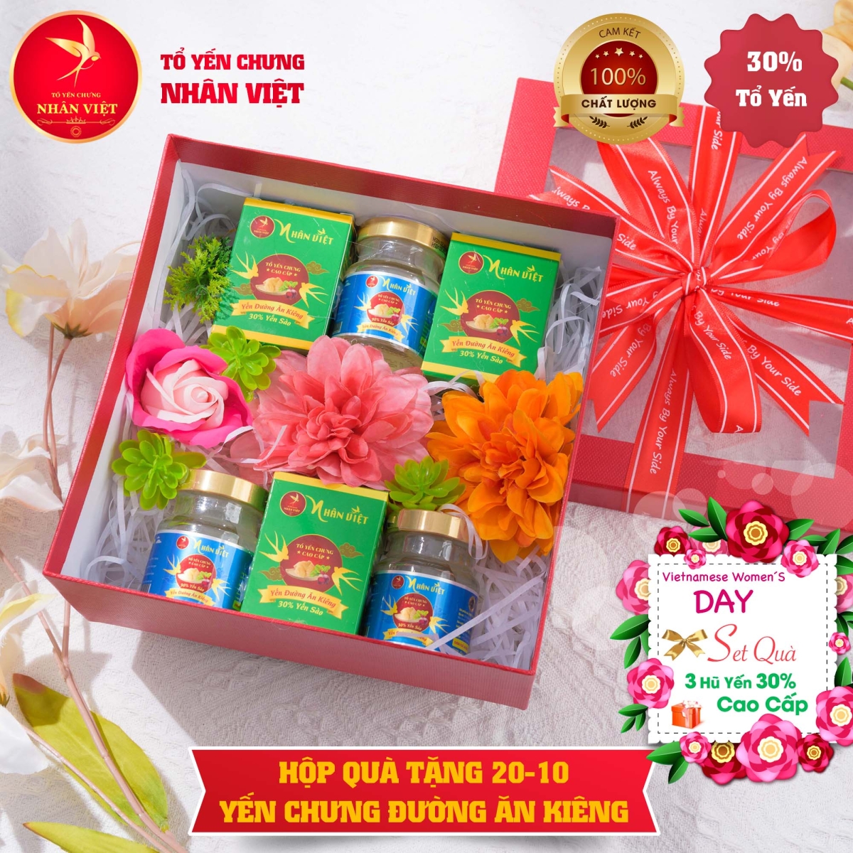 Hộp quà tặng NGÀY PHỤ NỮ VIỆT NAM 20/10 yến chưng đường phèn / đường ăn kiêng