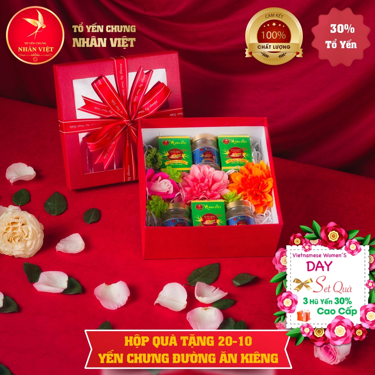 Hộp quà tặng NGÀY PHỤ NỮ VIỆT NAM 20/10 yến chưng đường phèn / đường ăn kiêng