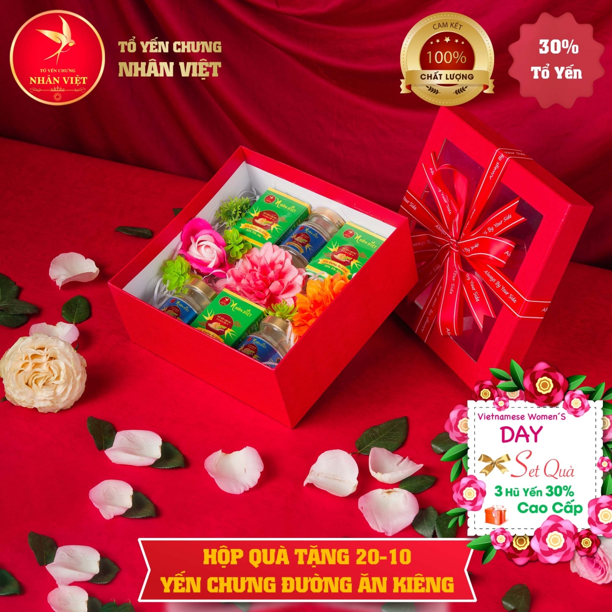 Hộp quà tặng NGÀY PHỤ NỮ VIỆT NAM 20/10 yến chưng đường phèn / đường ăn kiêng