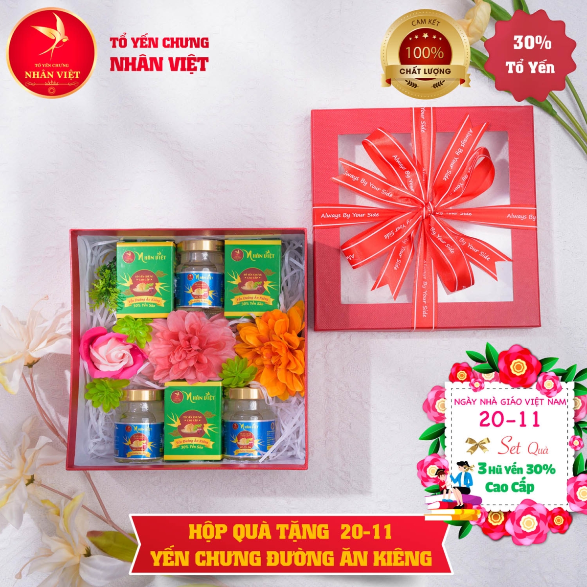 Hộp quà tặng ngày Nhà Giáo Việt Nam 20/11 yến chưng đường phèn / đường ăn kiêng