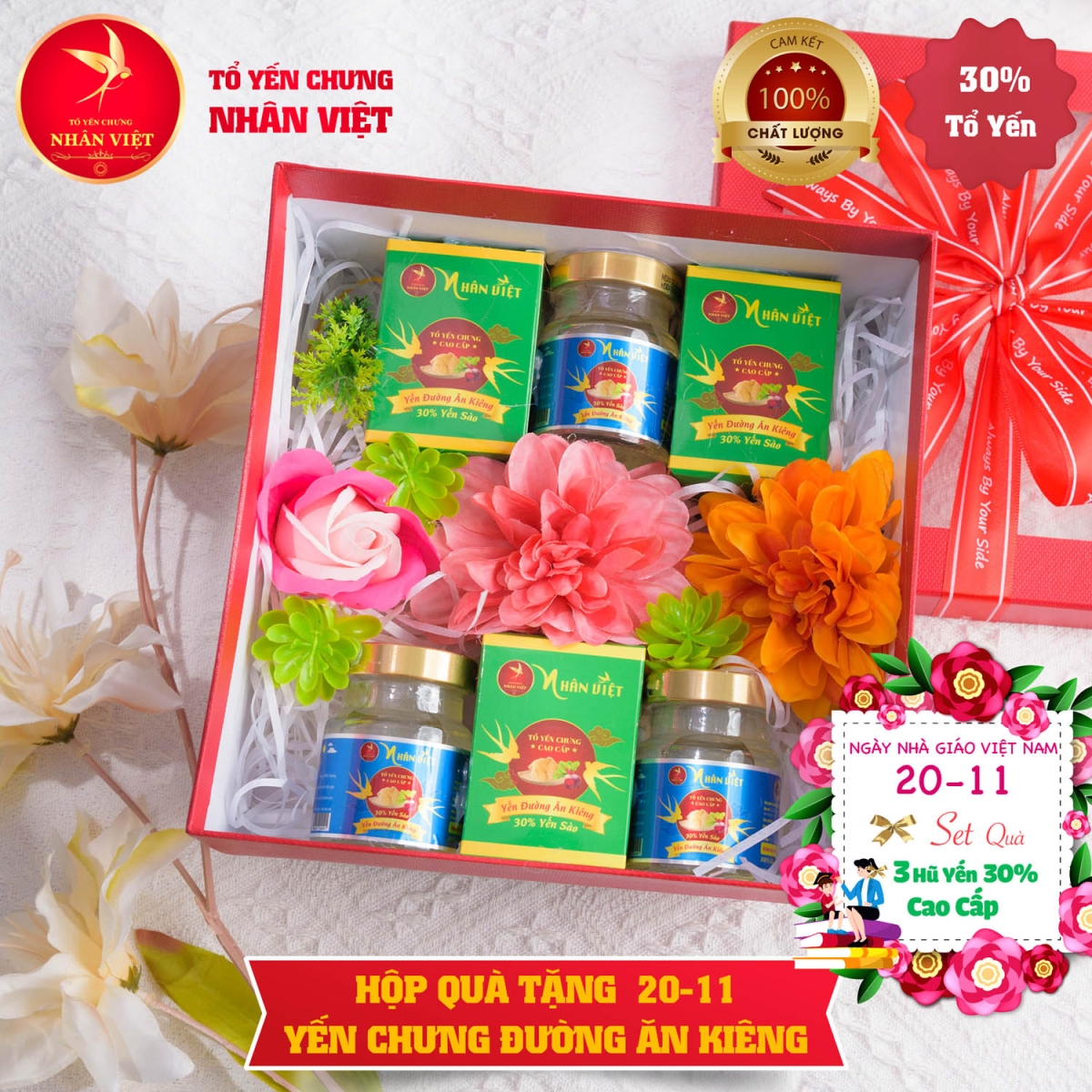 Hộp quà tặng ngày Nhà Giáo Việt Nam 20/11 yến chưng đường phèn / đường ăn kiêng