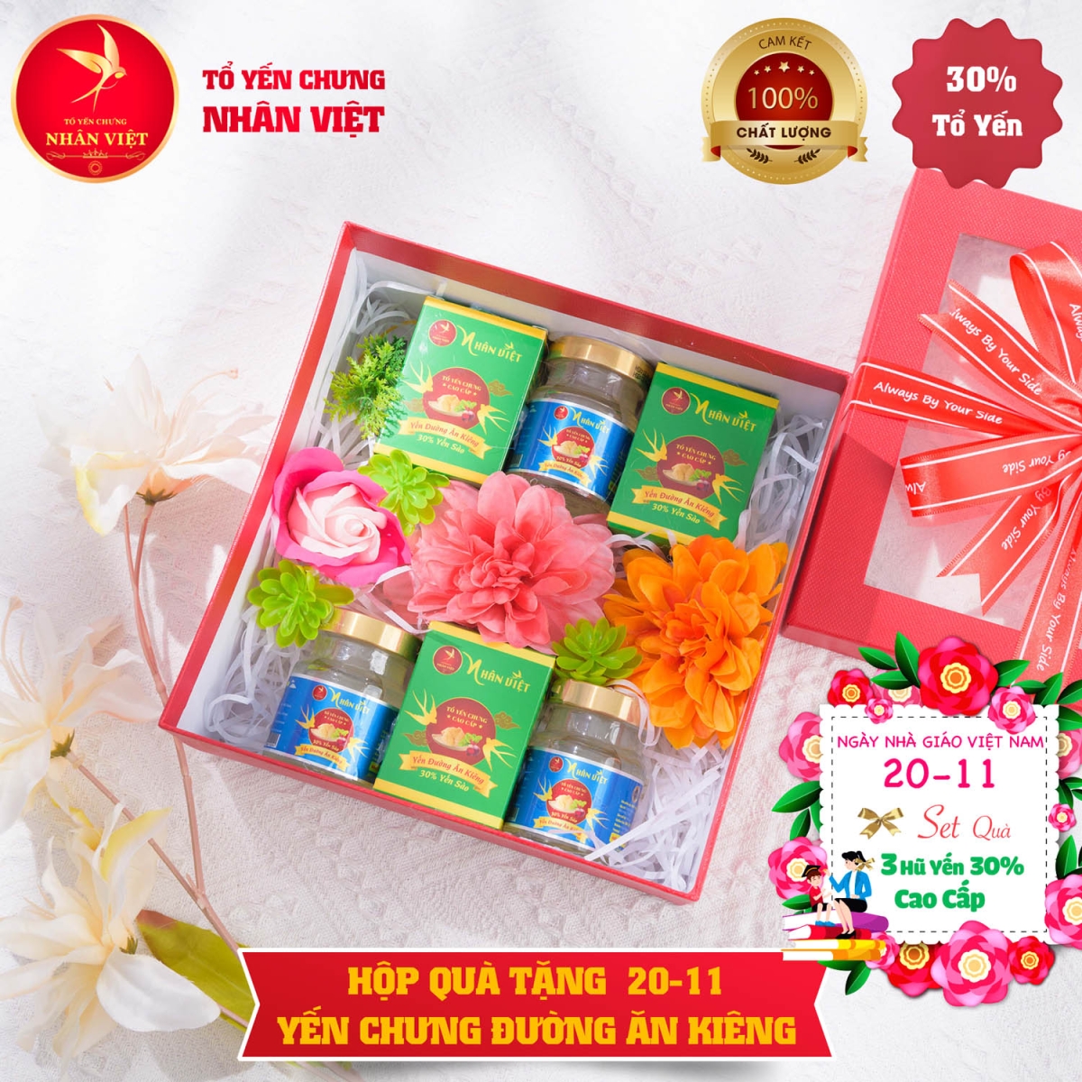 Hộp quà tặng ngày Nhà Giáo Việt Nam 20/11 yến chưng đường phèn / đường ăn kiêng