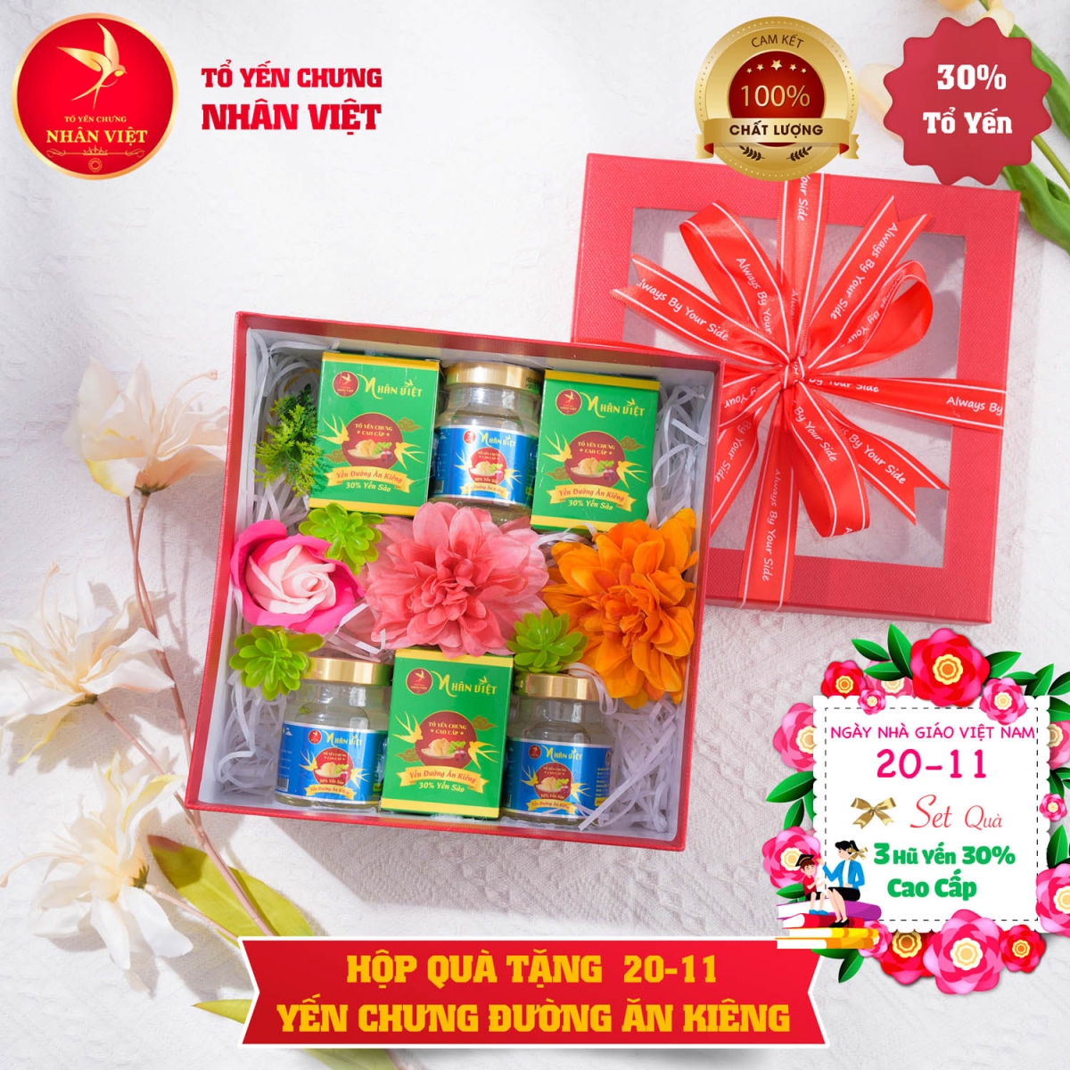 Hộp quà tặng ngày Nhà Giáo Việt Nam 20/11 yến chưng đường phèn / đường ăn kiêng