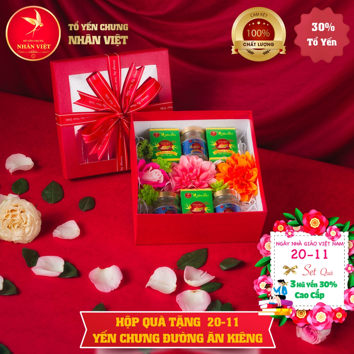 Hộp quà tặng ngày Nhà Giáo Việt Nam 20/11 yến chưng đường phèn / đường ăn kiêng