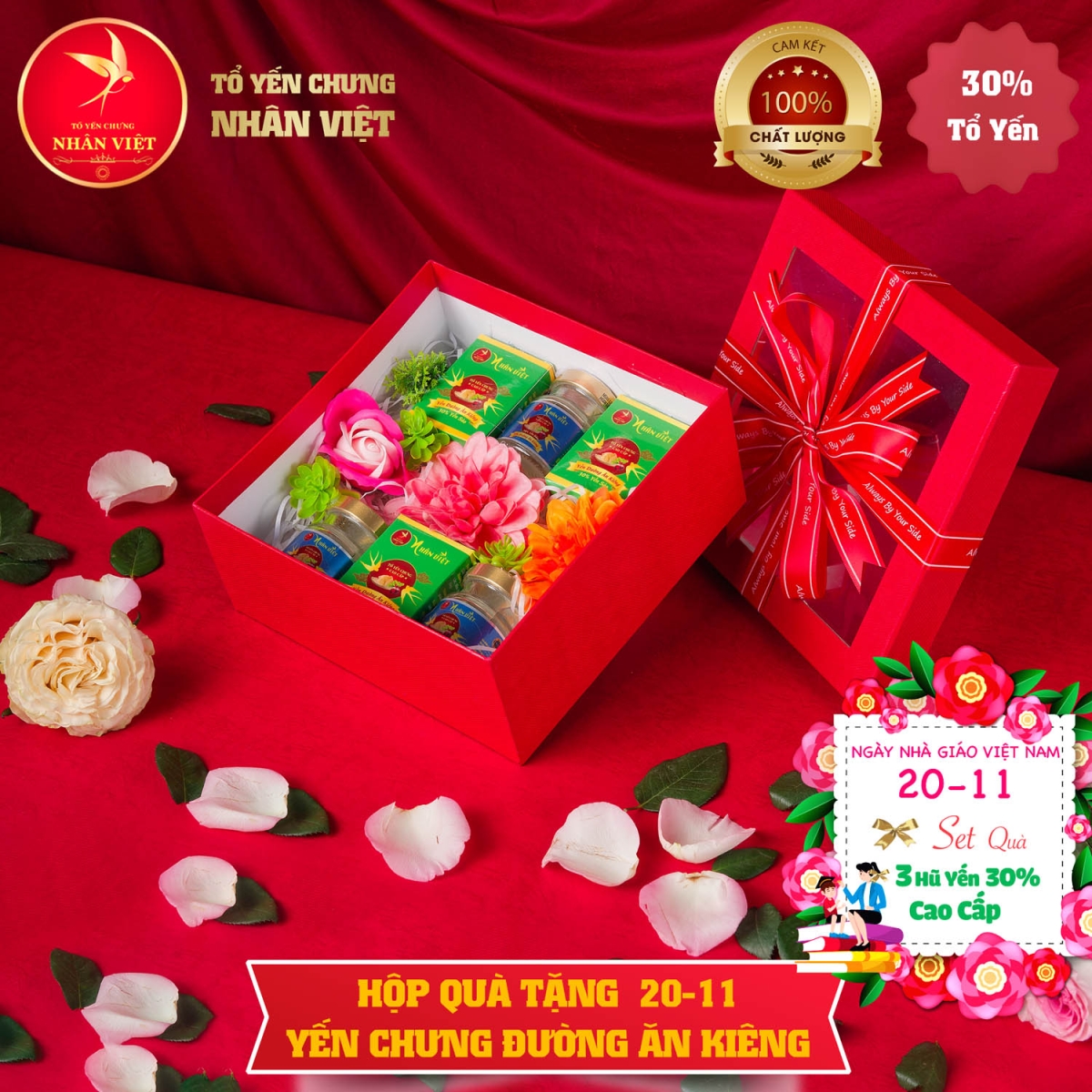 Hộp quà tặng ngày Nhà Giáo Việt Nam 20/11 yến chưng đường phèn / đường ăn kiêng