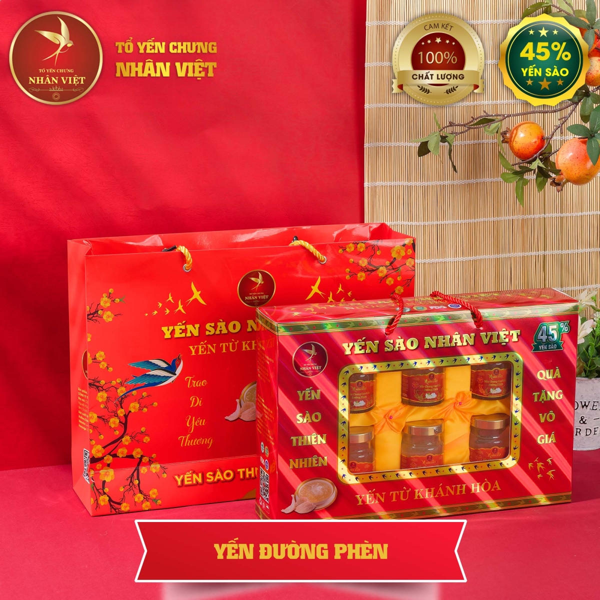 Hộp Quà Cao Cấp 6 Hũ Yến Sào Chưng Đường Phèn Nhân Việt 45% Yến