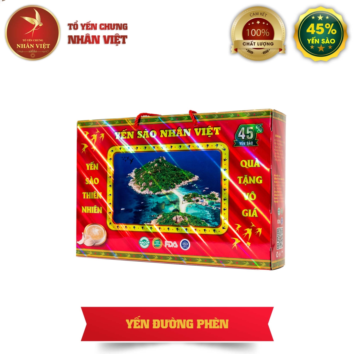 Hộp Quà Cao Cấp 6 Hũ Yến Sào Chưng Đường Phèn Nhân Việt 45% Yến