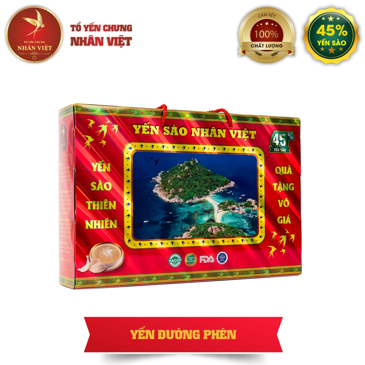 Hộp Quà Cao Cấp 6 Hũ Yến Sào Chưng Đường Phèn Nhân Việt 45% Yến