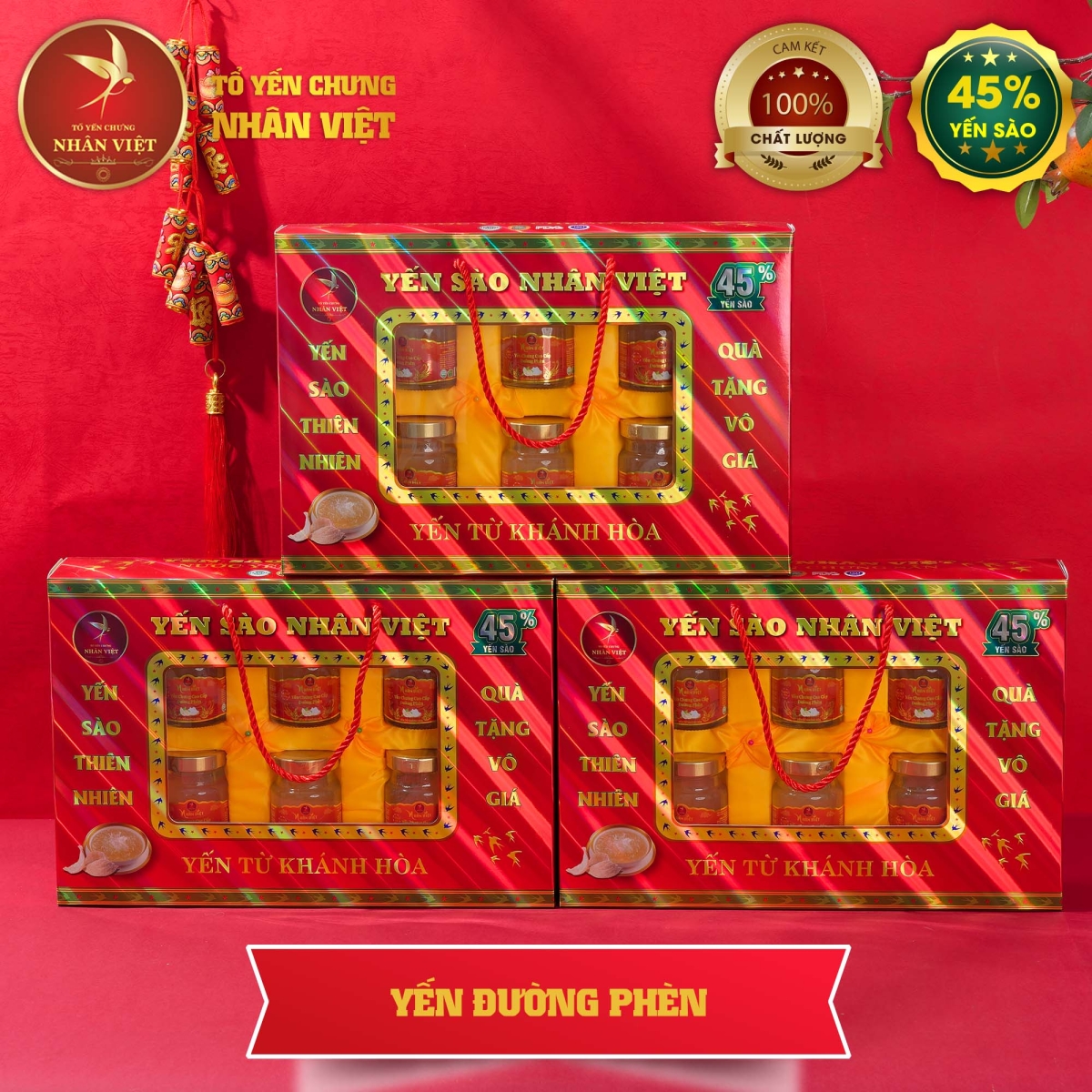 Hộp Quà Cao Cấp 6 Hũ Yến Sào Chưng Đường Phèn Nhân Việt 45% Yến
