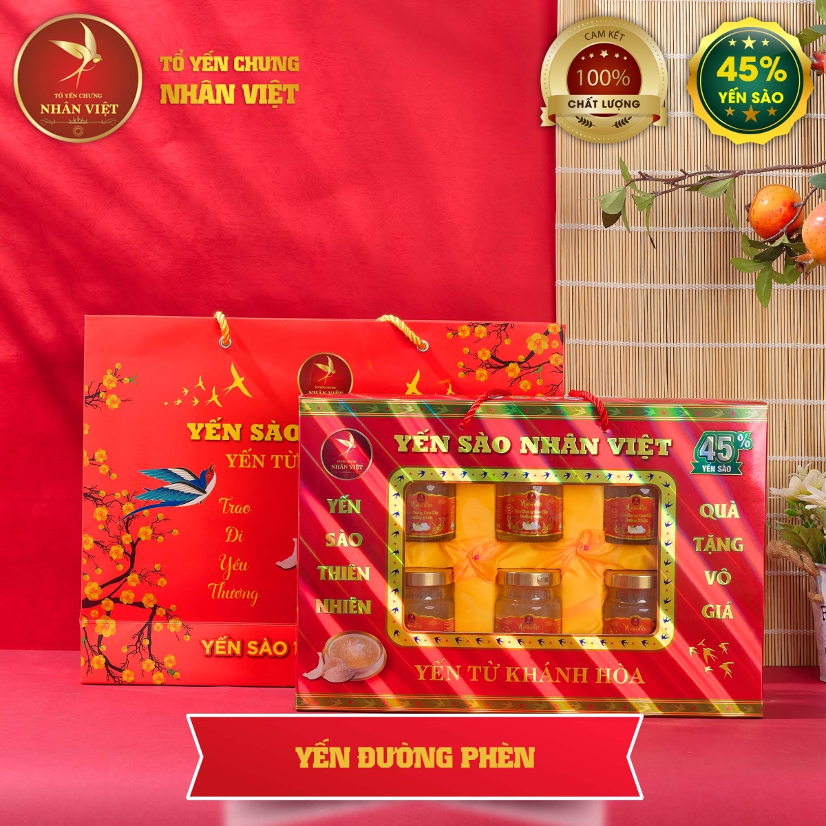 Hộp Quà Cao Cấp 6 Hũ Yến Sào Chưng Đường Phèn Nhân Việt 45% Yến