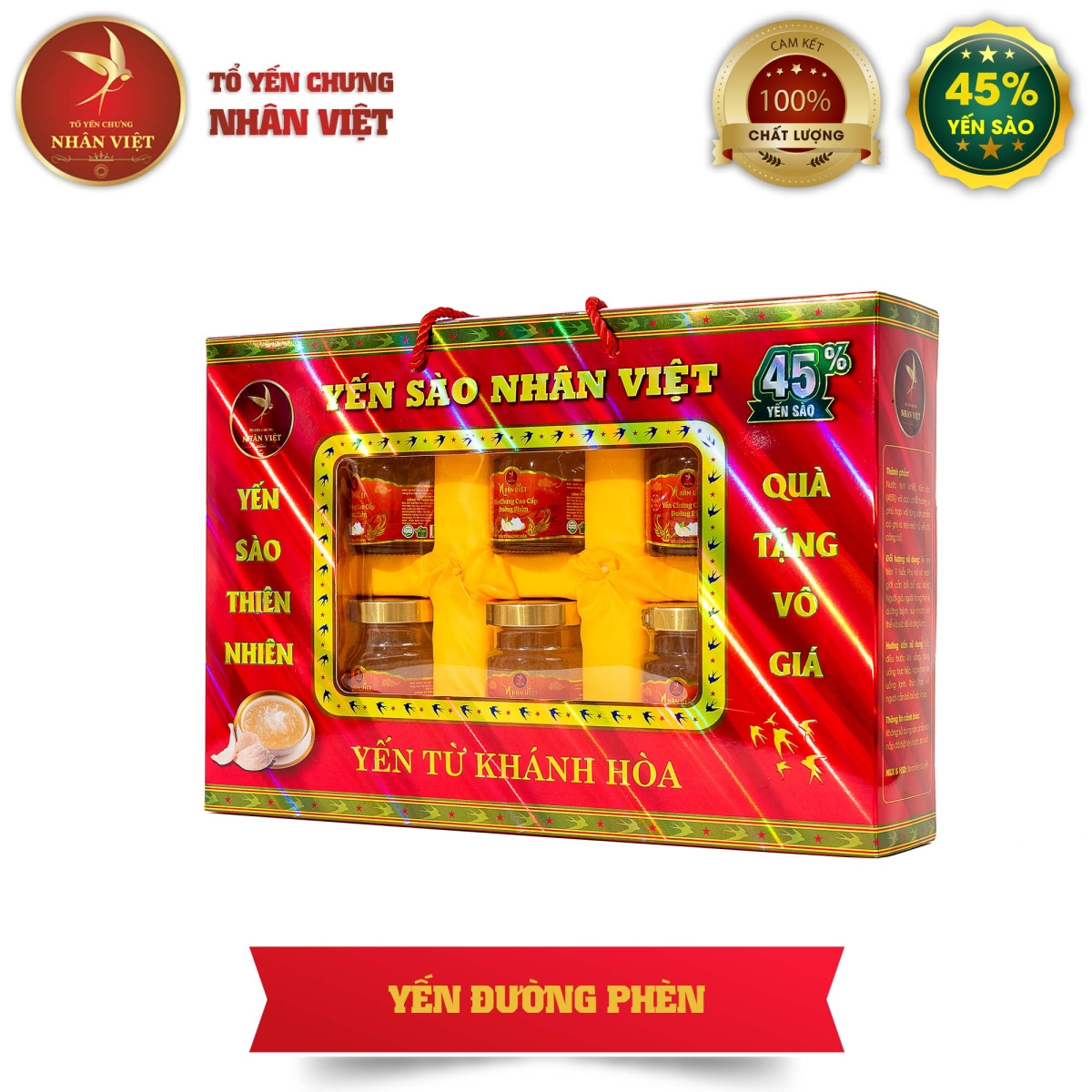 Hộp Quà Cao Cấp 6 Hũ Yến Sào Chưng Đường Phèn Nhân Việt 45% Yến