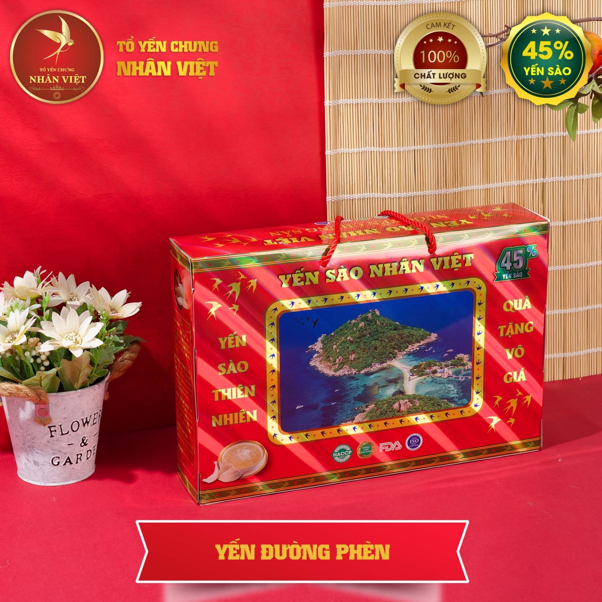 Hộp Quà Cao Cấp 6 Hũ Yến Sào Chưng Đường Phèn Nhân Việt 45% Yến