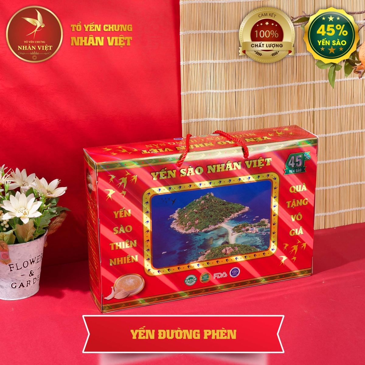 Hộp Quà Cao Cấp 6 Hũ Yến Sào Chưng Đường Phèn Nhân Việt 45% Yến