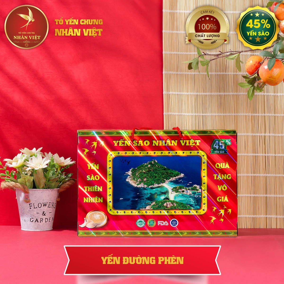 Hộp Quà Cao Cấp 6 Hũ Yến Sào Chưng Đường Phèn Nhân Việt 45% Yến