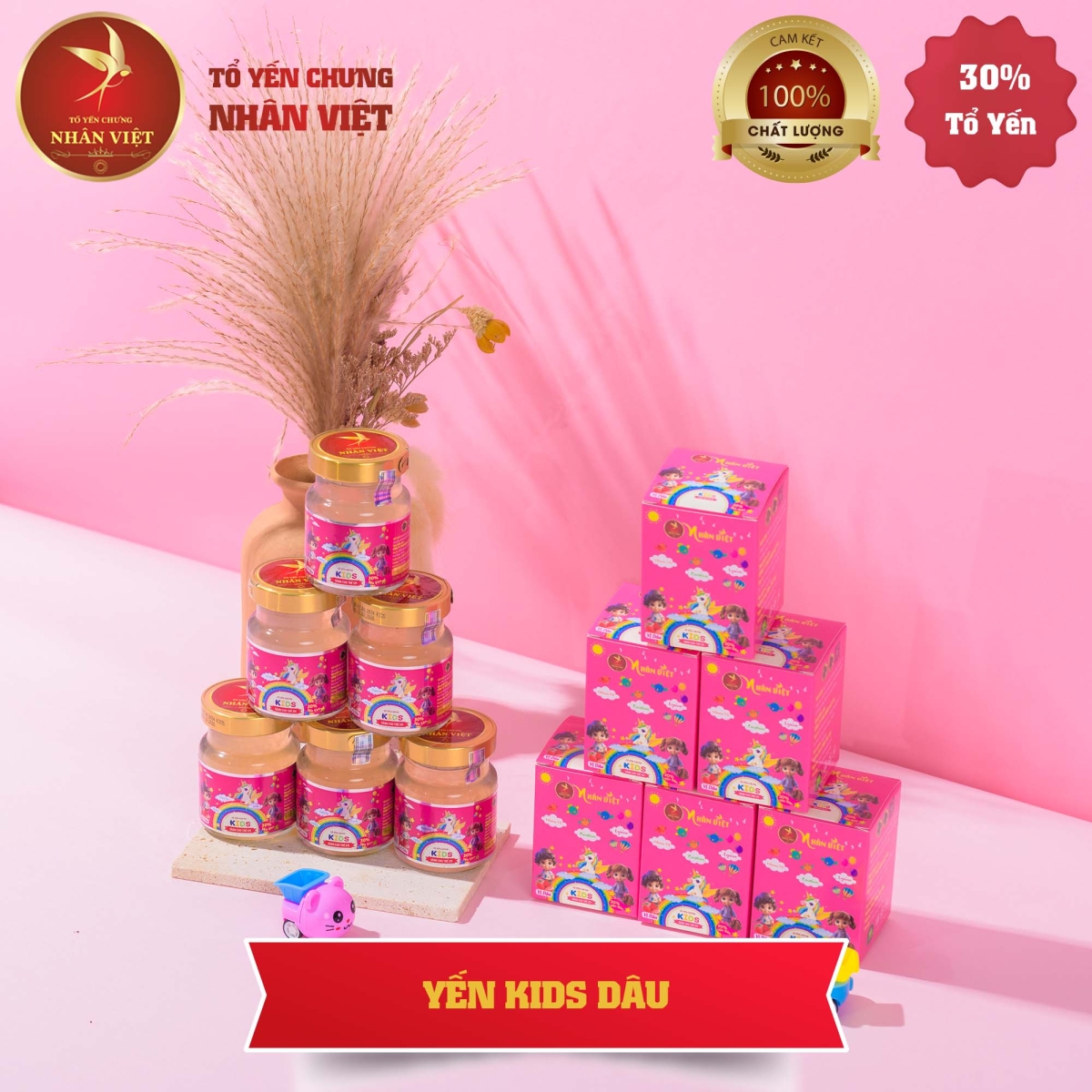 Yến Sào Chưng Sẵn Vị Dâu Tây Cho Bé Nhân Việt Kids 30% Yến
