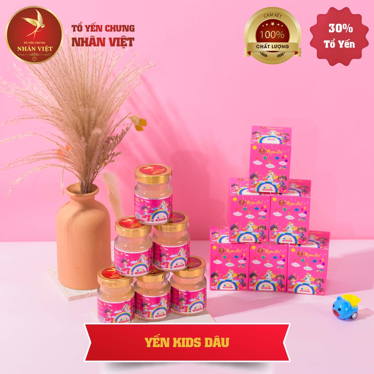 Yến Sào Chưng Sẵn Vị Dâu Tây Cho Bé Nhân Việt Kids 30% Yến