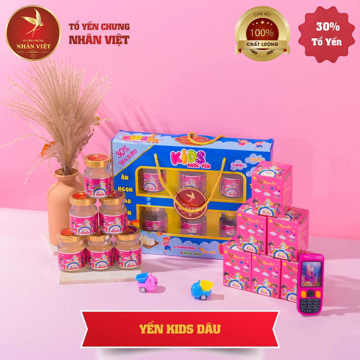 Yến Sào Chưng Sẵn Vị Dâu Tây Cho Bé Nhân Việt Kids 30% Yến