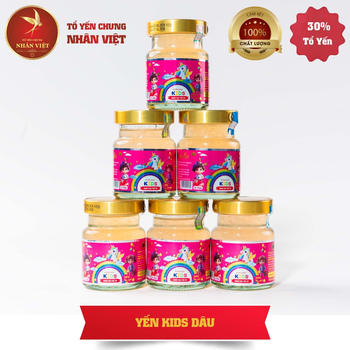 Yến Sào Chưng Sẵn Vị Dâu Tây Cho Bé Nhân Việt Kids 30% Yến