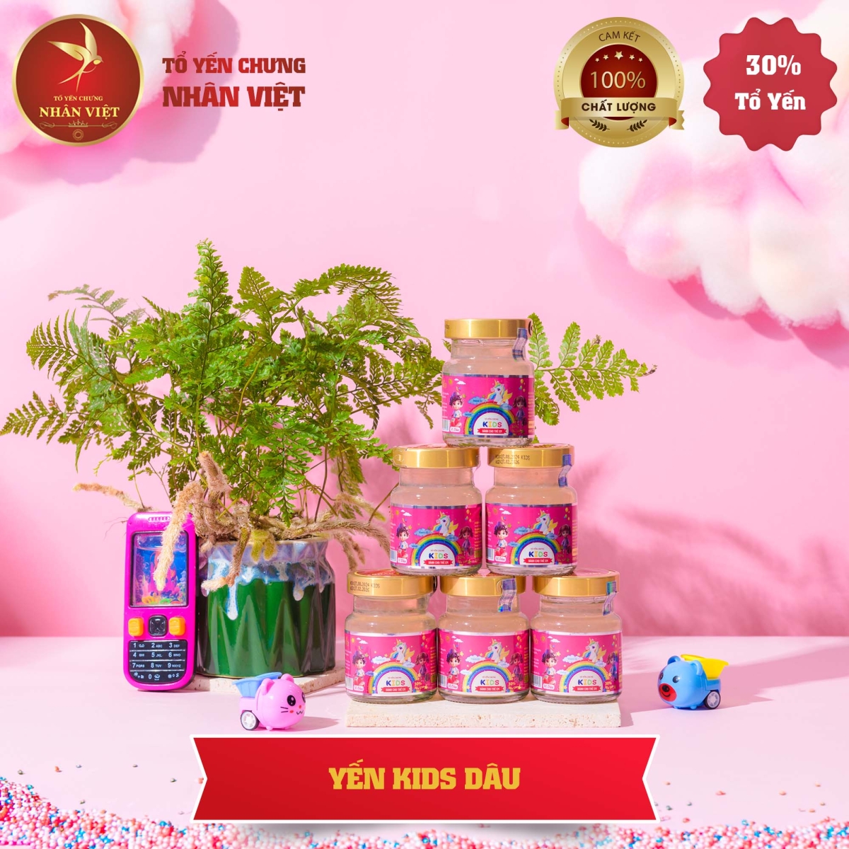 Yến Sào Chưng Sẵn Vị Dâu Tây Cho Bé Nhân Việt Kids 30% Yến