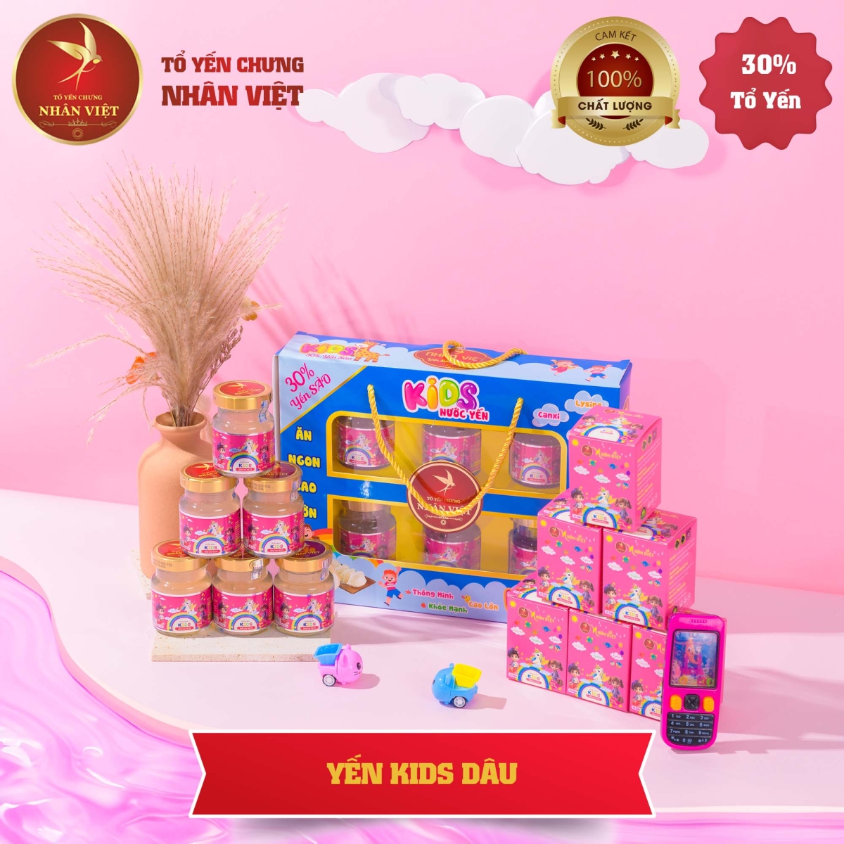 Yến Sào Chưng Sẵn Vị Dâu Tây Cho Bé Nhân Việt Kids 30% Yến