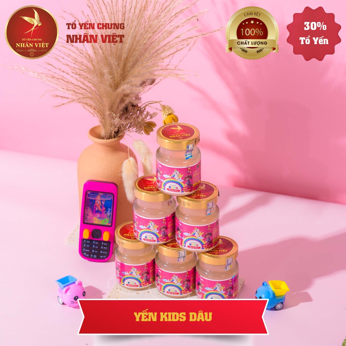 Yến Sào Chưng Sẵn Vị Dâu Tây Cho Bé Nhân Việt Kids 30% Yến
