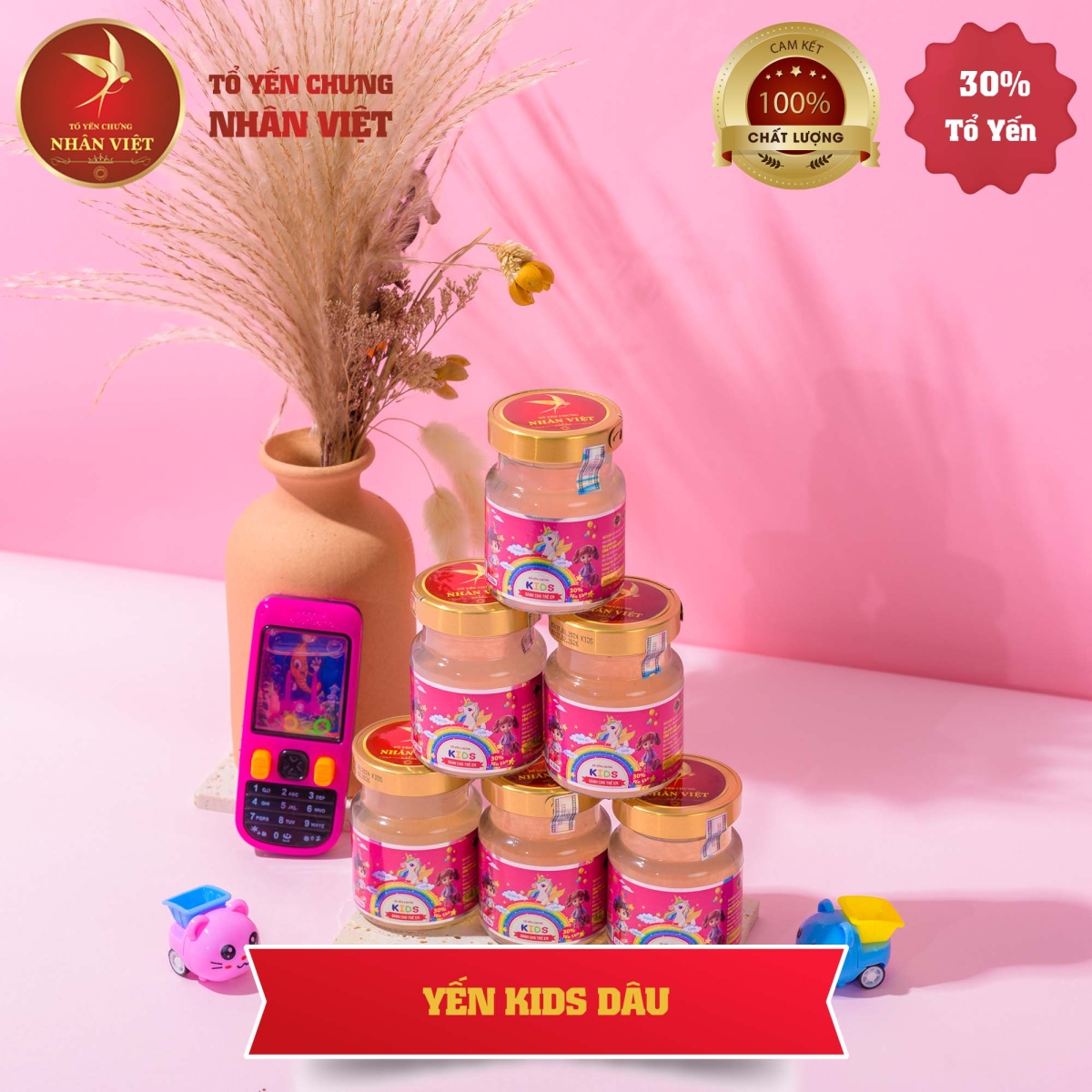 Yến Sào Chưng Sẵn Vị Dâu Tây Cho Bé Nhân Việt Kids 30% Yến