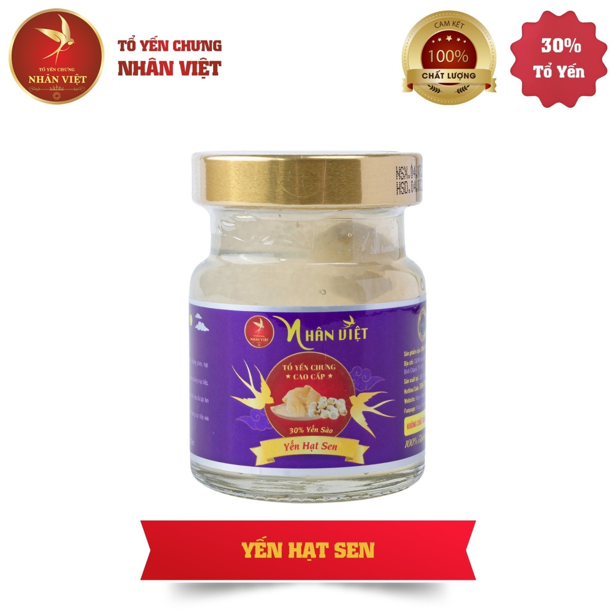 Yến Sào Chưng Hạt Sen Nhân Việt 30% Yến Hũ 70ml