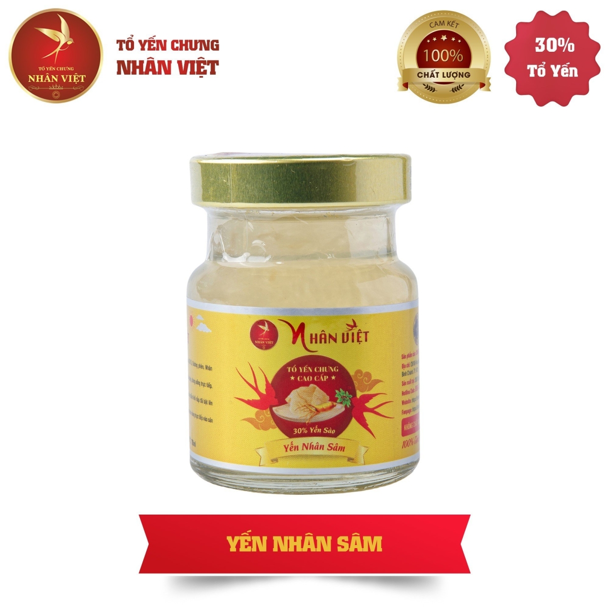 Yến Sào Chưng Nhân Sâm Nhân Việt 30% Yến Nguyên Chất Hũ 70ml