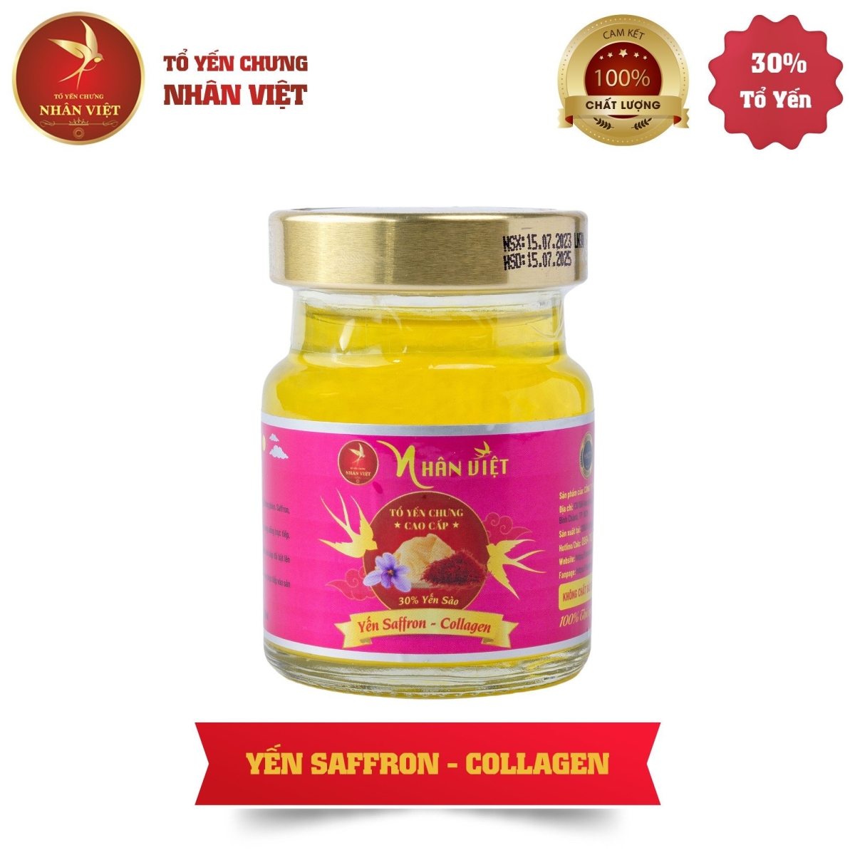 Yến Sào Chưng Saffron Collagen Nhân Việt 30% Yến 70ml / Hũ