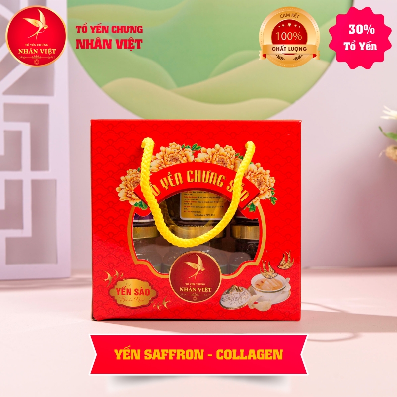 Giỏ Mini  6 Hũ Yến Sào Chưng Saffron Collagen Nhân Việt 30% Yến
