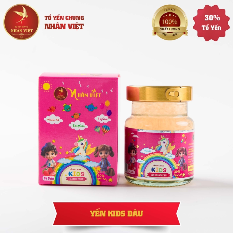 Yến Sào Chưng Sẵn Vị Dâu Tây Cho Bé Nhân Việt Kids 30% Yến